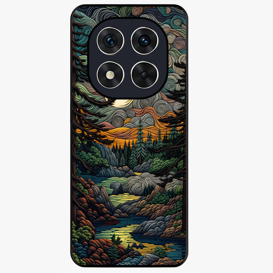 Moonlight Forest Dream Glass Case showing flat back view with mystical forest moonlight artwork and glossy glass finish.