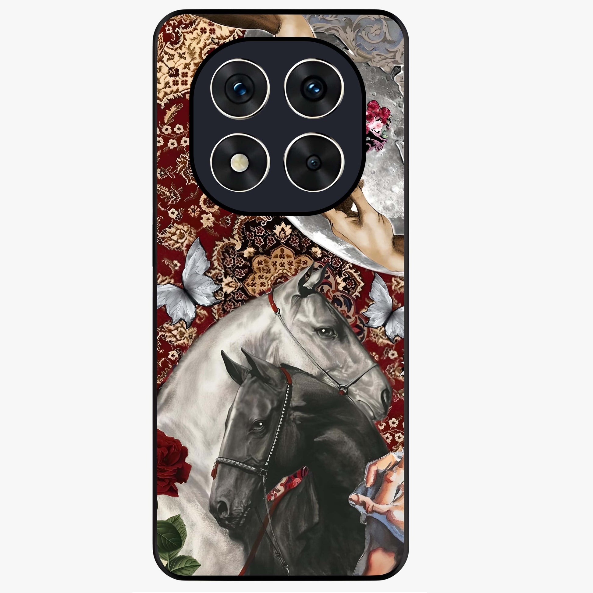 Moonlit Royal Stallion Glass Case showing flat back view with majestic horse under moonlight artwork and glossy glass finish.