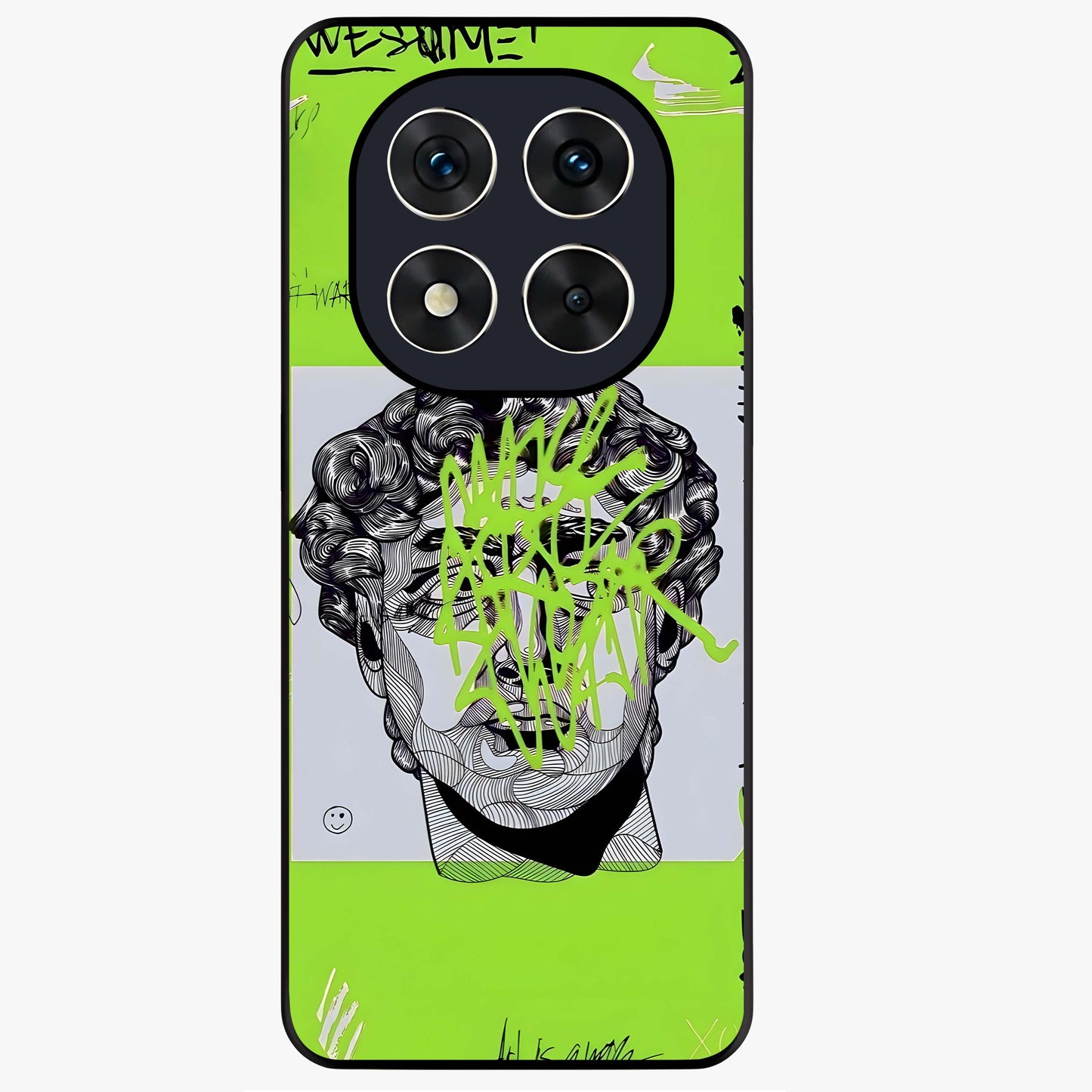 Neo Graffiti Rebellion Glass Case showing flat back view with vibrant graffiti artwork and glossy glass finish.