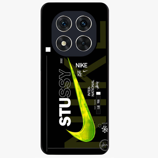 Neon Street Edition Glass Case showing flat back view with neon street style artwork and glossy glass finish.