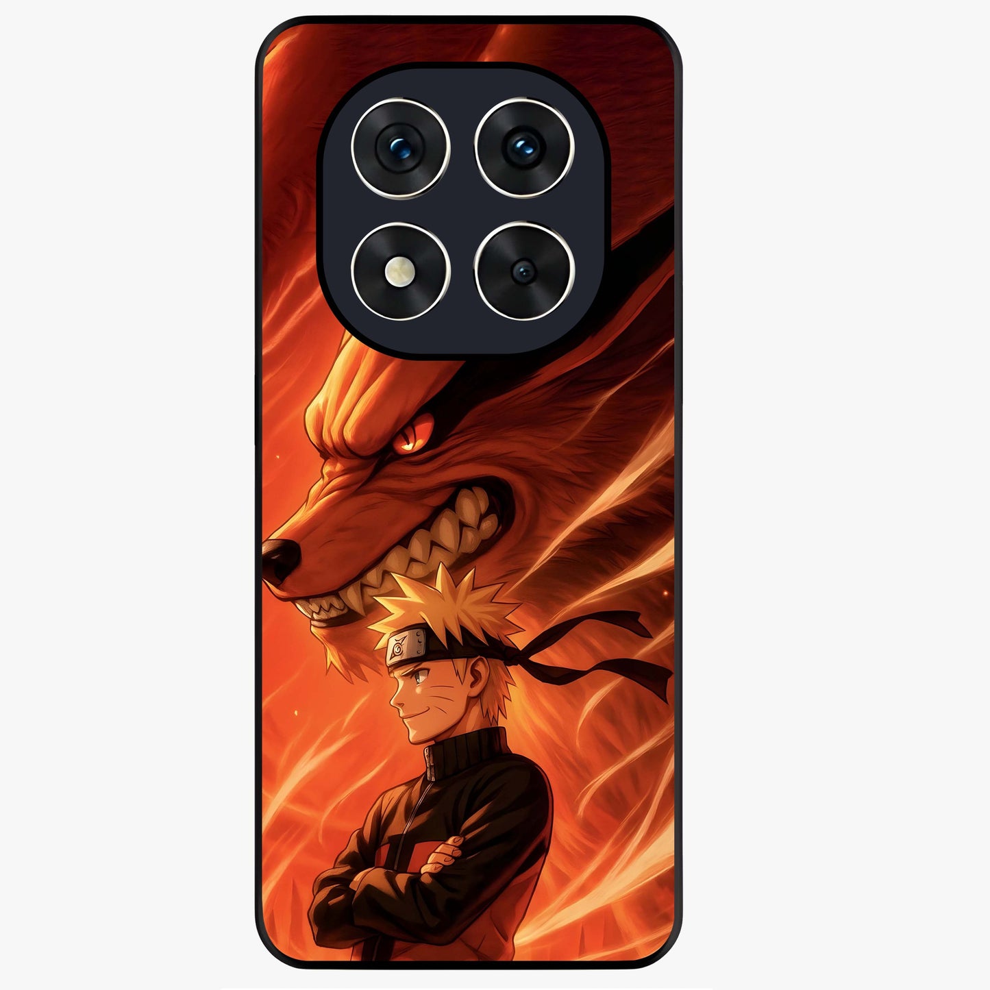 Nine Tails Legacy Glass Case showing flat back view with powerful nine-tailed fox inspired artwork and glossy glass finish.