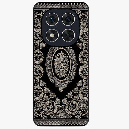 Noir Bloom Elegance Glass Case showing flat back view with elegant dark floral artwork and glossy glass finish.