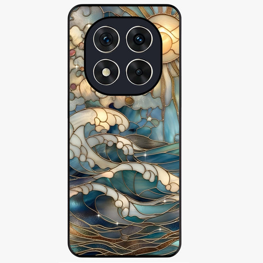 Oceanic Stained Printed Glass Case showing flat back view with ocean inspired stained pattern artwork and glossy glass finish.
