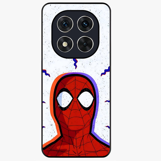 Omg Spiderman Glass Case showing flat back view with bold superhero inspired artwork and glossy glass finish.