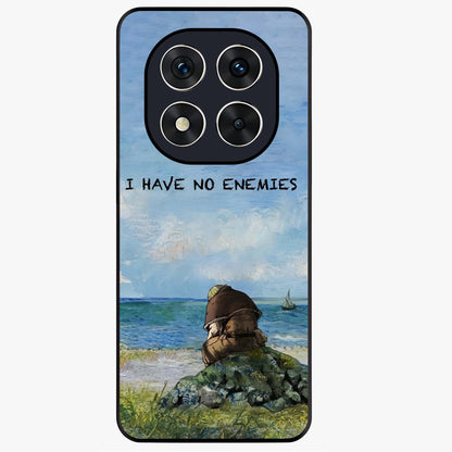 Peace Beyond War Glass Case showing flat back view with symbolic peace themed artwork and glossy glass finish.
