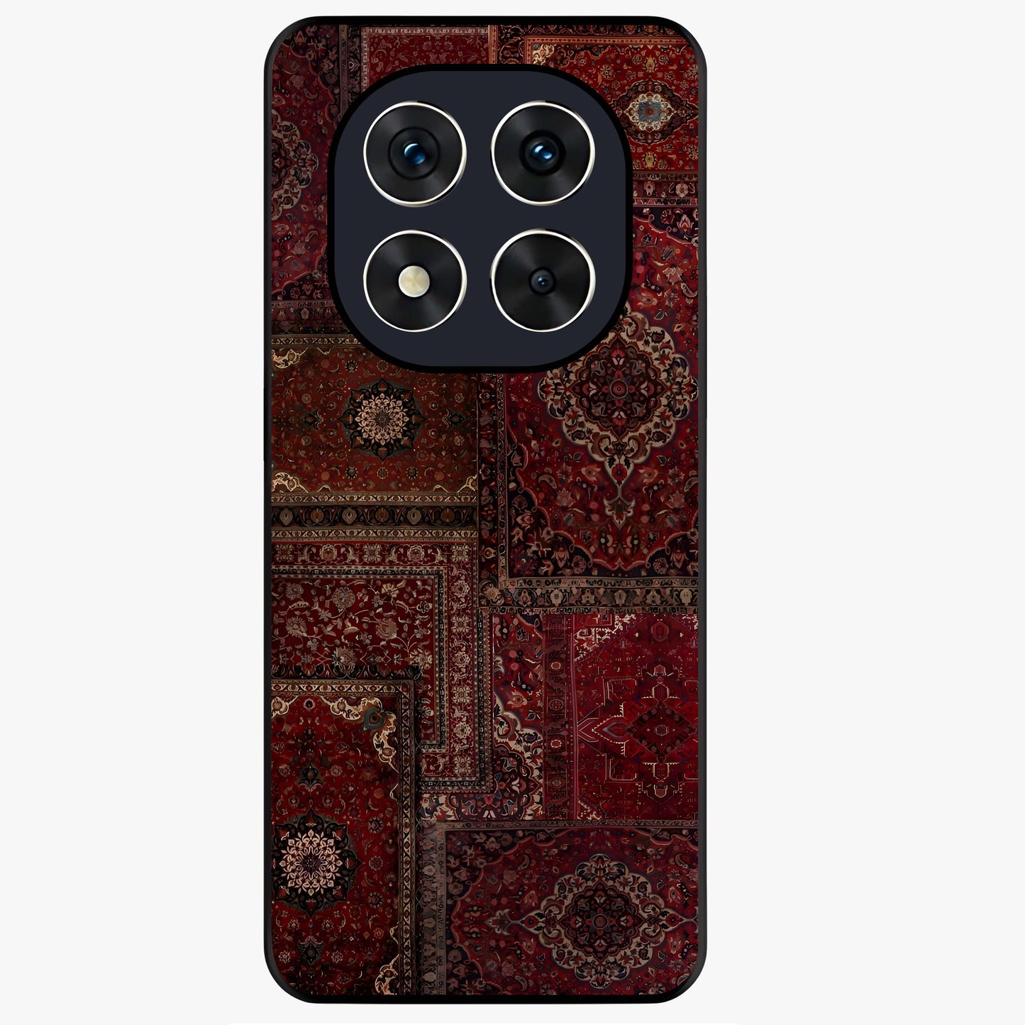 Persian Velvet Tale Glass Case showing flat back view with luxurious Persian velvet pattern artwork and glossy glass finish.