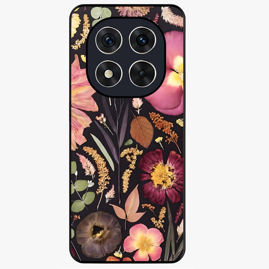 Petal Dream Tapestry Glass Case showing flat back view with intricate floral tapestry artwork and glossy glass finish.