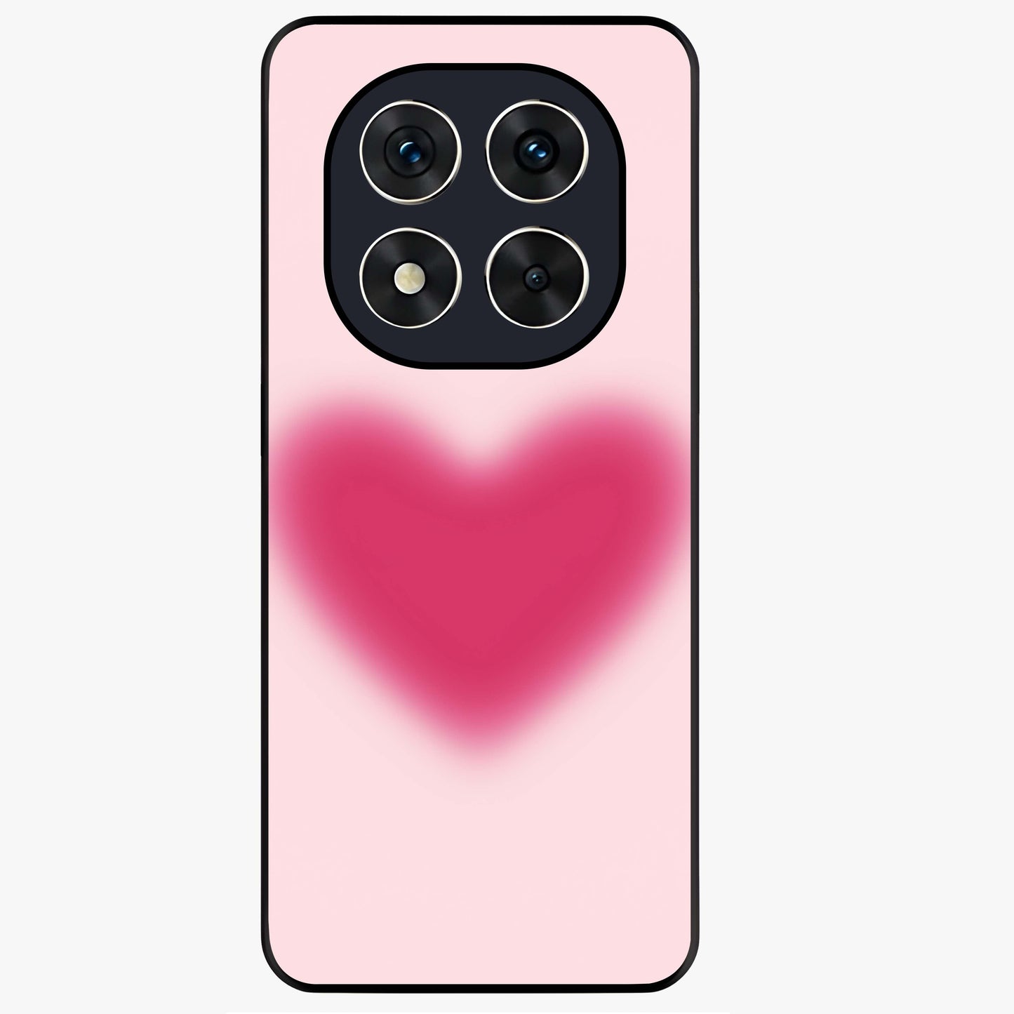 Pink Aura Heart Glass Case showing flat back view with glowing heart artwork and glossy glass finish.