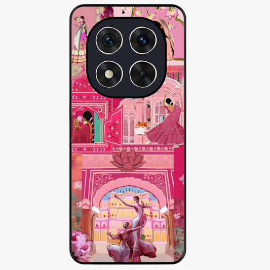 Pink Palace Muse Glass Case showing flat back view with elegant palace inspired artwork and glossy glass finish.