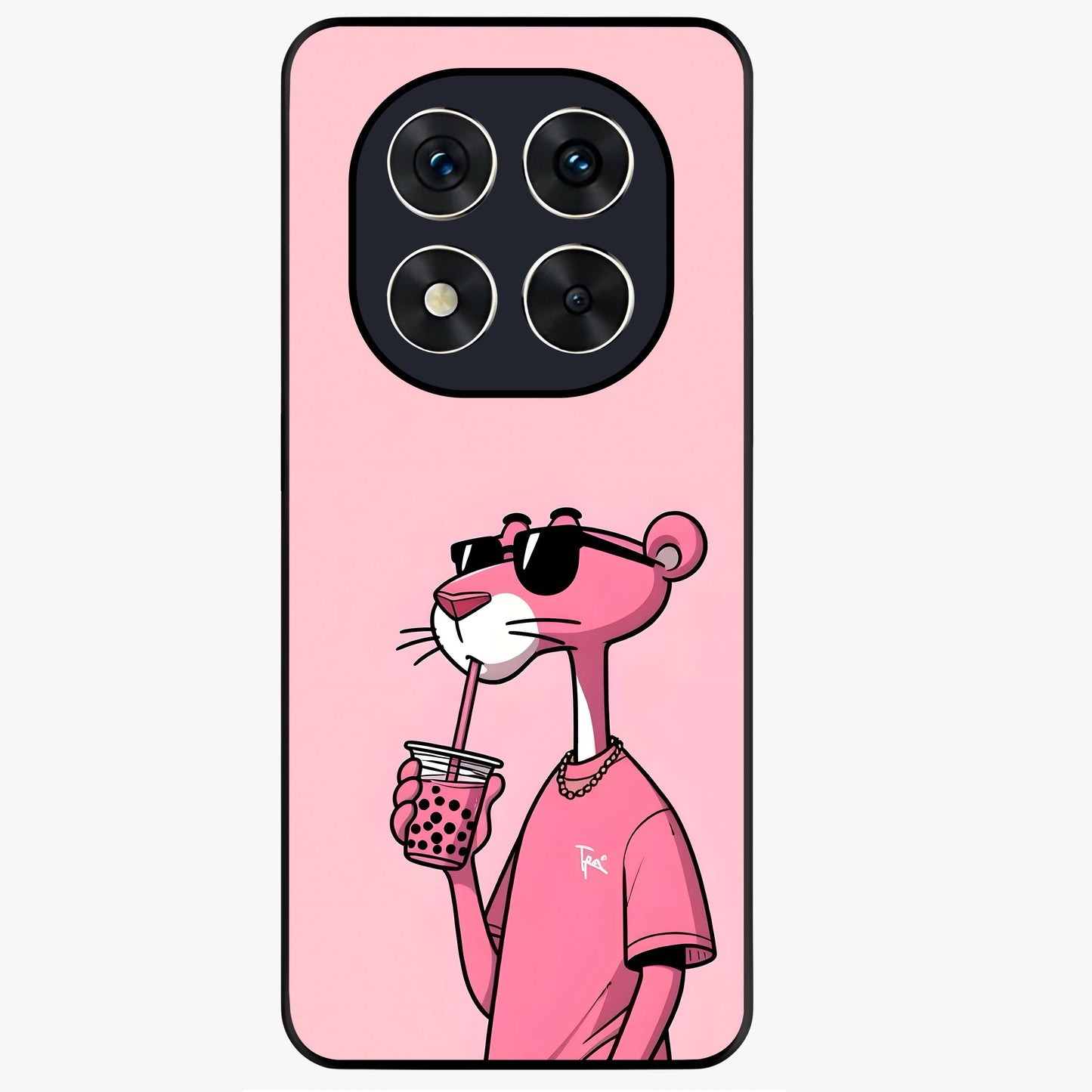 Pink Panther Glass Case showing flat back view with iconic pink panther artwork and glossy glass finish.