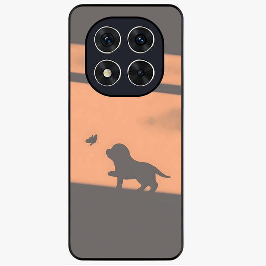 Puppy Shadow Art Glass Case showing flat back view with cute puppy shadow style artwork and glossy glass finish.