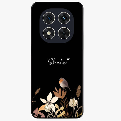 Quiet Garden Tune Custom Name Glass Case showing flat back view with peaceful garden artwork and personalized name design.