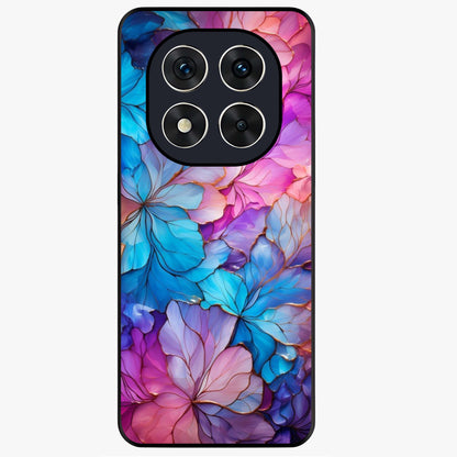 Radiant Floral Whirl Glass Case showing flat back view with swirling floral artwork and glossy glass finish.