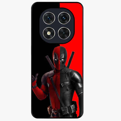 Red & Black Deadpool Theme Glass Case showing flat back view with bold comic inspired artwork and glossy glass finish.