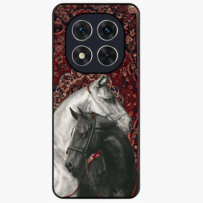 Regal Stallion Tapestry Glass Case showing flat back view with majestic horse tapestry artwork and glossy glass finish.