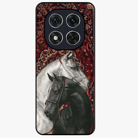 Regal Stallion Tapestry Glass Case showing flat back view with majestic horse tapestry artwork and glossy glass finish.