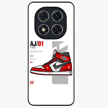 Retro Sneaker Blueprint Glass Case showing flat back view with sneaker blueprint style artwork and glossy glass finish.
