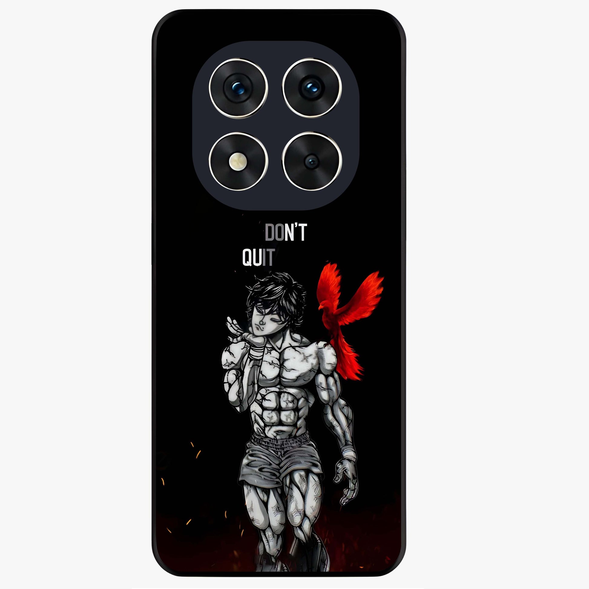 Rise Beyond Limits Glass Case showing flat back view with motivational typography artwork and glossy glass finish.