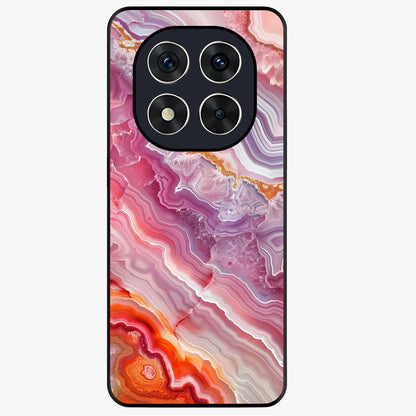 Rose Quartz Marble Glass Case showing flat back view with pink marble quartz texture artwork and glossy glass finish.