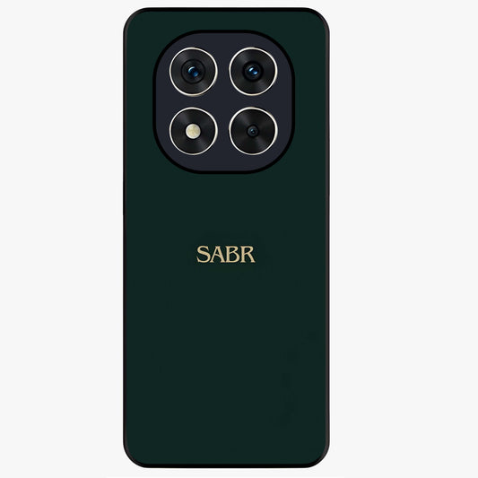 Sabr Minimal Patience Glass Case showing flat back view with minimalist typography artwork and glossy glass finish.
