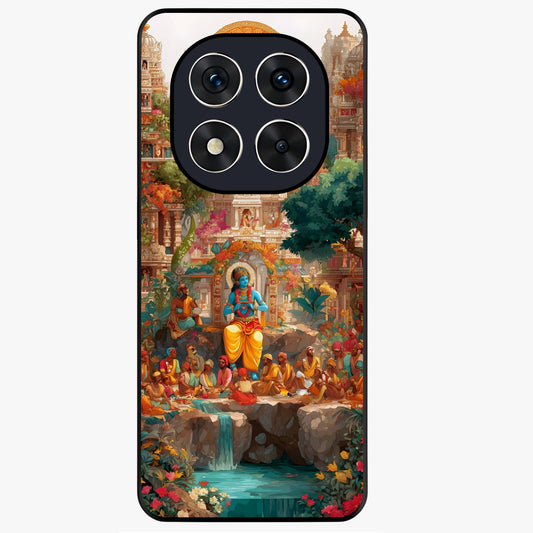 Sacred Sunlight Gods Glass Case showing flat back view with divine sunlight themed artwork and glossy glass finish.