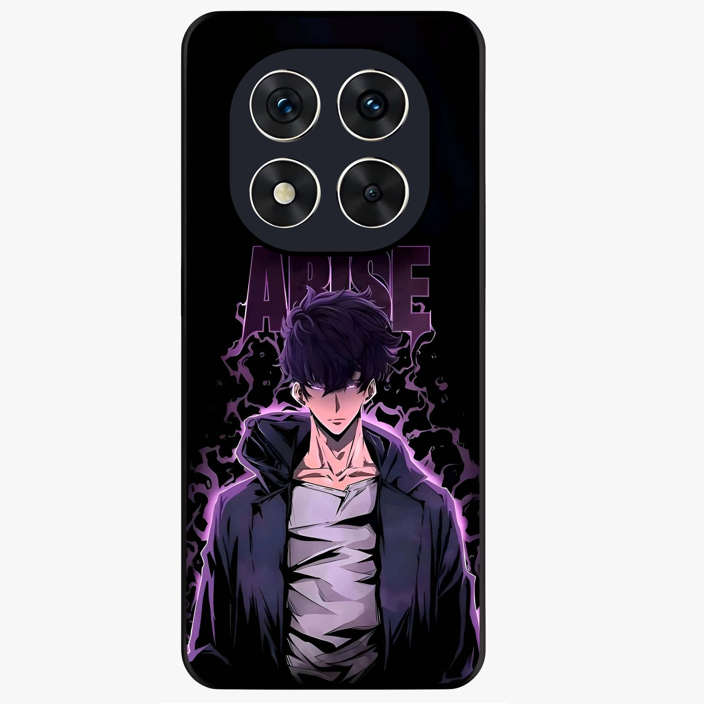Shadow Monarch Awakening Glass Case showing flat back view with powerful dark monarch themed artwork and glossy glass finish.