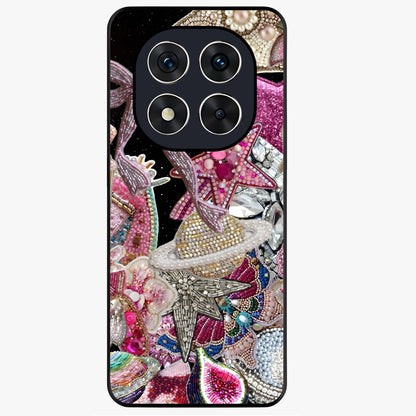 Starlit Jewel Dream Glass Case showing flat back view with sparkling jewel and star themed artwork and glossy glass finish.