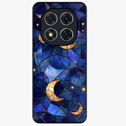 Starlit Sky Tapestry Glass Case showing flat back view with decorative starry sky tapestry artwork and glossy glass finish.