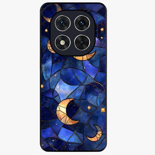Starlit Sky Tapestry Glass Case showing flat back view with decorative starry sky tapestry artwork and glossy glass finish.