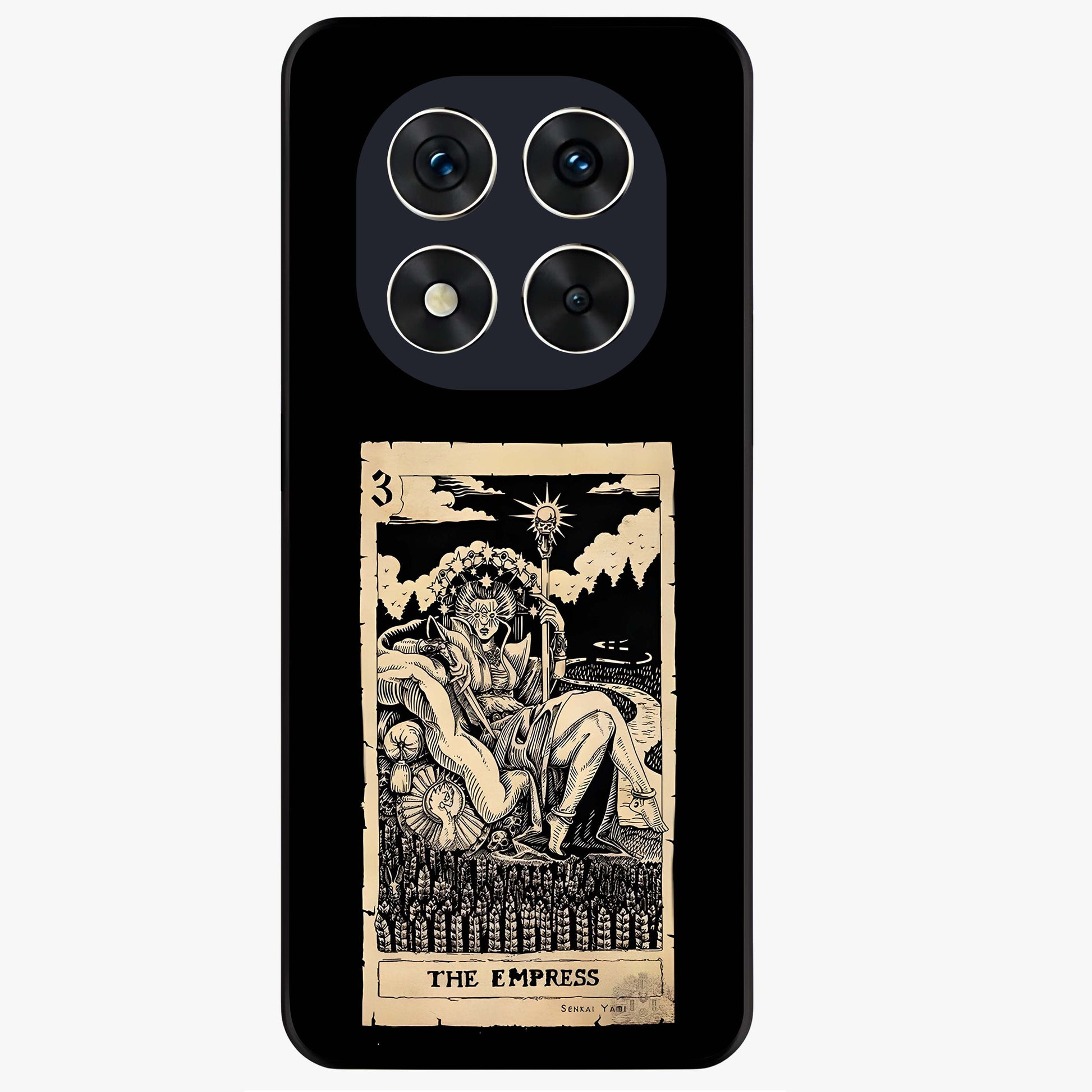 The Empress Glass Case showing flat back view with regal feminine artwork and glossy glass finish.