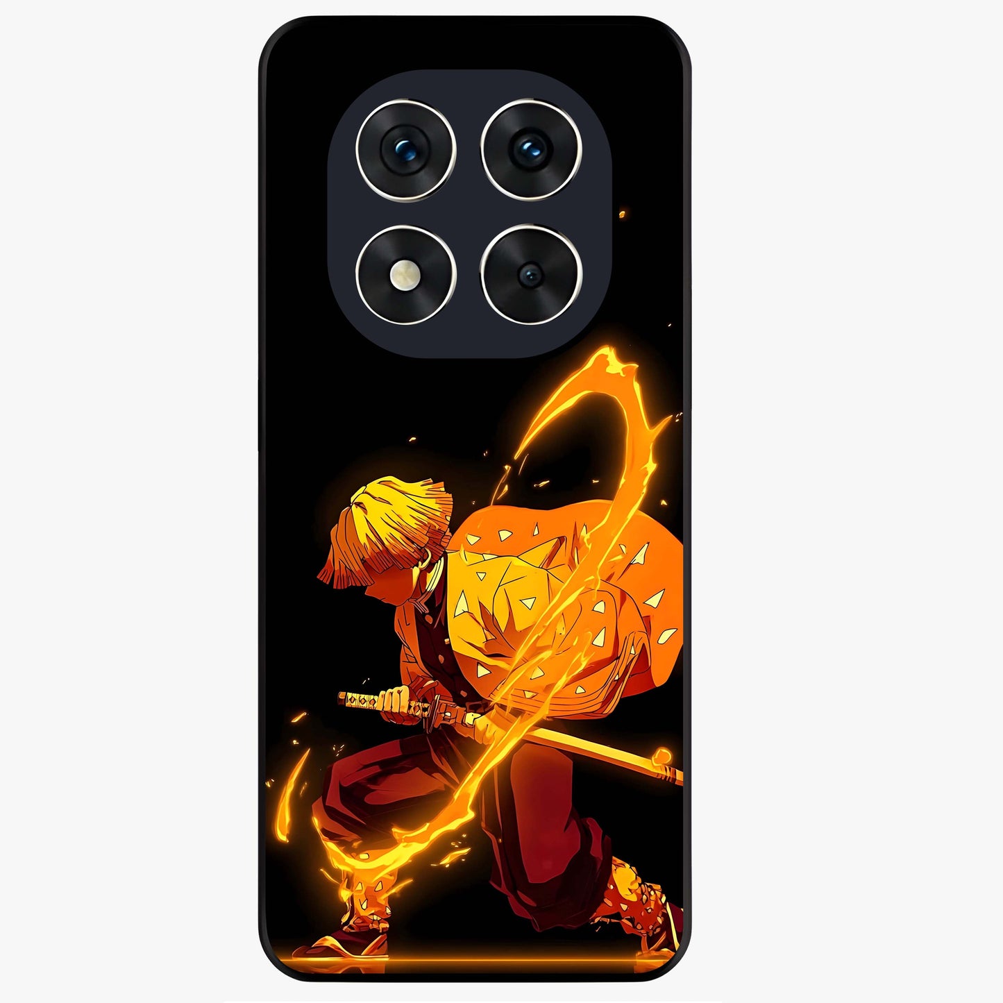 Thunder Flame Execution Glass Case showing flat back view with powerful flame and lightning artwork and glossy glass finish.