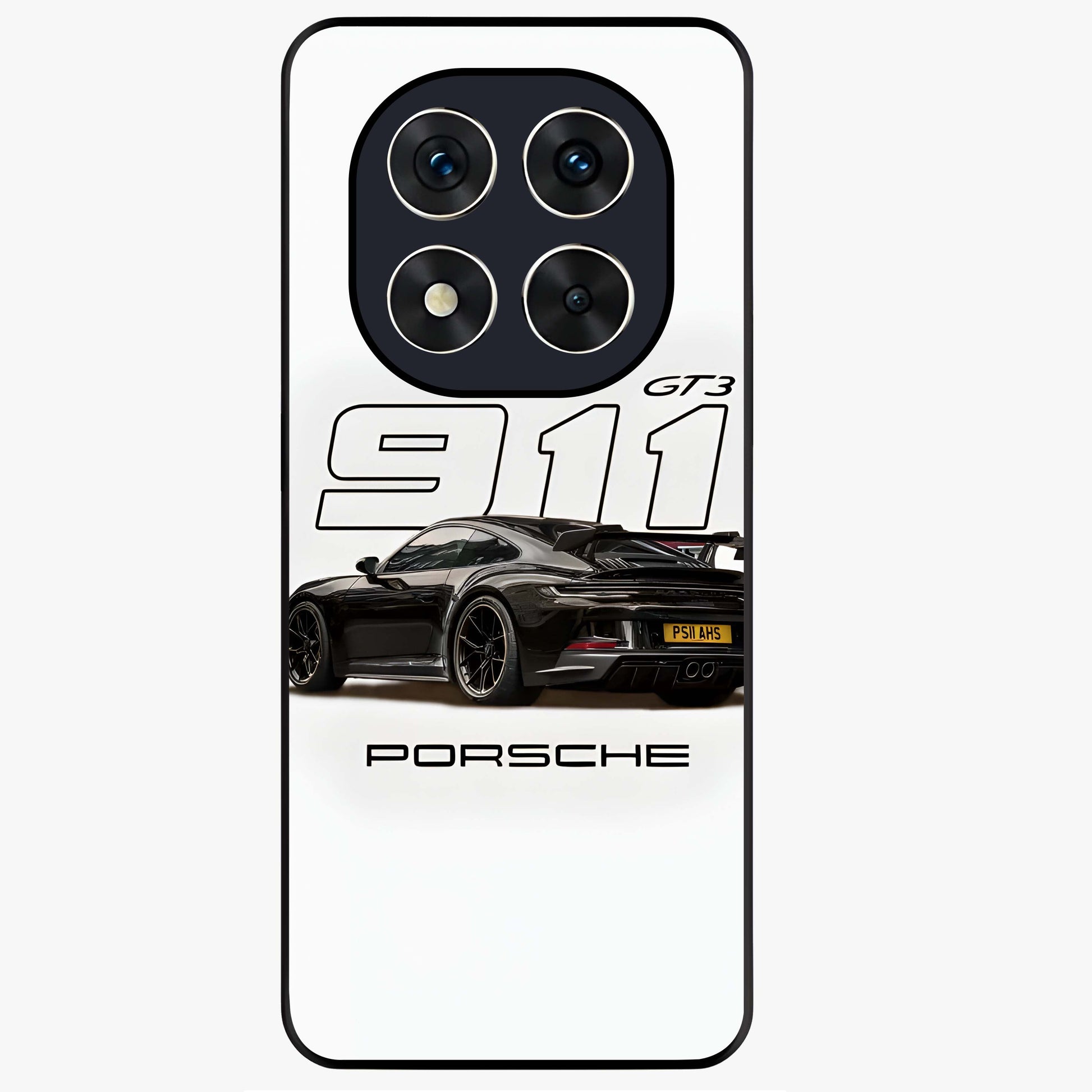 Turbo Legacy Icon Glass Case showing flat back view with iconic sports car inspired artwork and glossy glass finish.