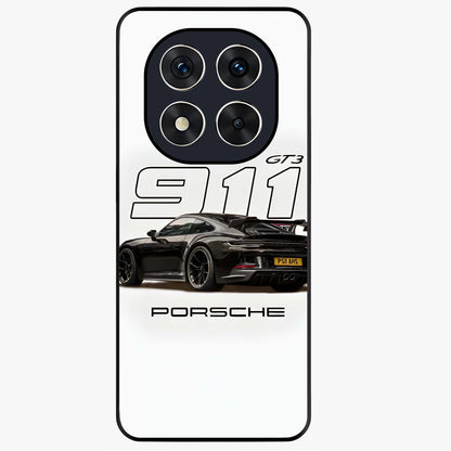 Turbo Legacy Icon Glass Case showing flat back view with iconic sports car inspired artwork and glossy glass finish.