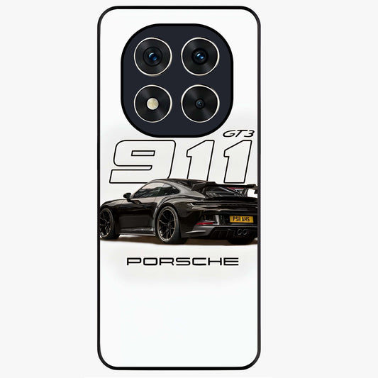 Turbo Legacy Icon Glass Case showing flat back view with iconic sports car inspired artwork and glossy glass finish.