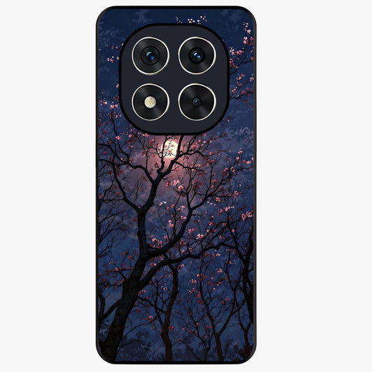 Twilight Sakura Serenade Glass Case showing flat back view with cherry blossom artwork at twilight and glossy glass finish.