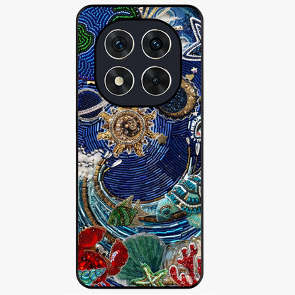 Universe Underwater Spark Glass Case showing flat back view with cosmic underwater themed artwork and glossy glass finish.