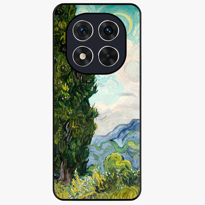 Van Gogh Vintage Art Glass Case showing flat back view with vintage painterly artwork inspired by Van Gogh style and glossy glass finish.