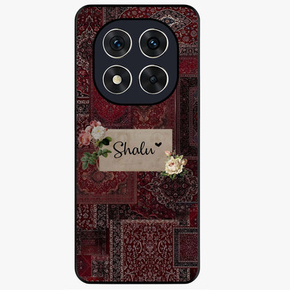 Velvet Wine Pattern Custom Name Glass Case showing flat back view with elegant wine colored pattern artwork and personalized name design.