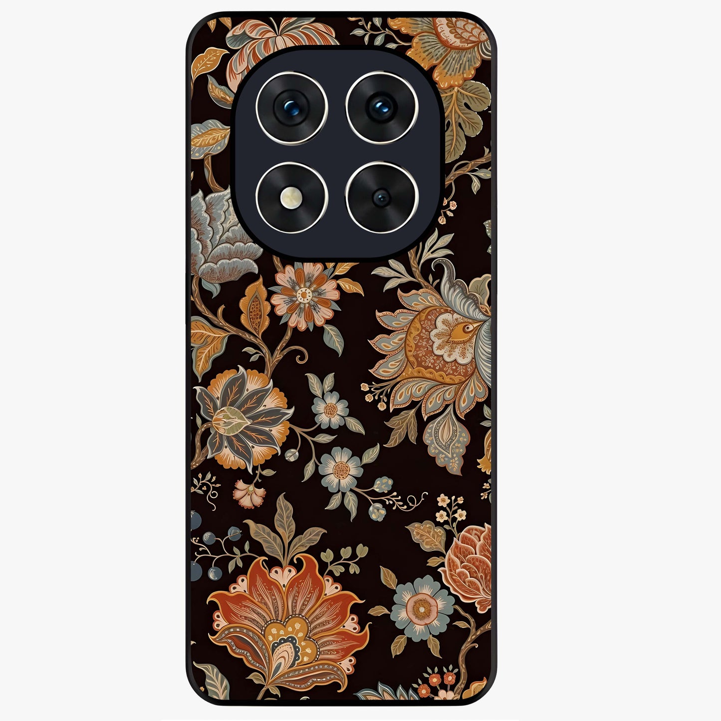 Vintage Floral Dream Glass Case showing flat back view with classic floral artwork and glossy glass finish.