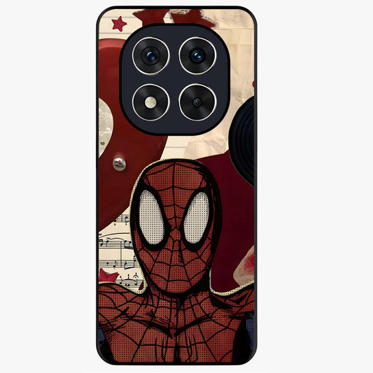 Web Warrior Vibes Glass Case showing flat back view with superhero inspired web themed artwork and glossy glass finish.