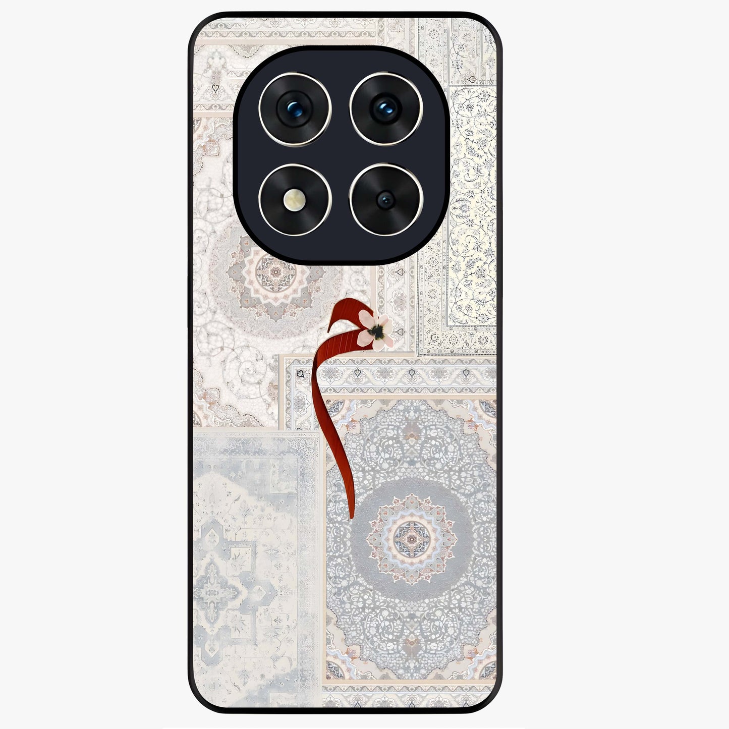 White Aesthetic Bow Glass Case showing flat back view with minimal bow artwork and glossy glass finish.
