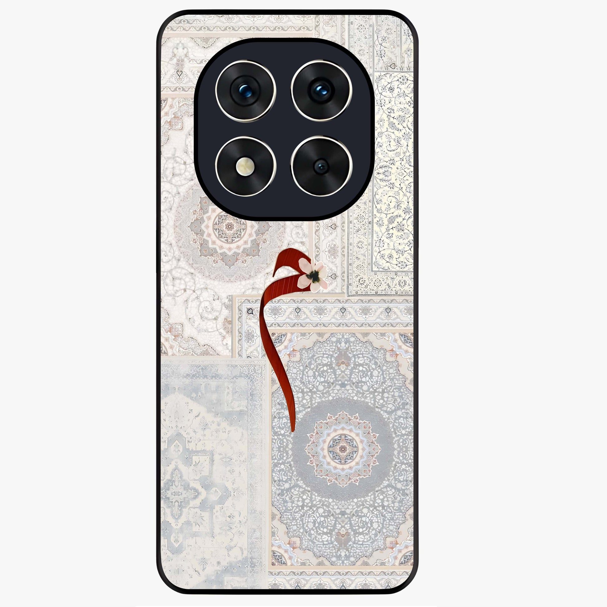 White Aesthetic Bow Glass Case showing flat back view with minimal bow artwork and glossy glass finish.