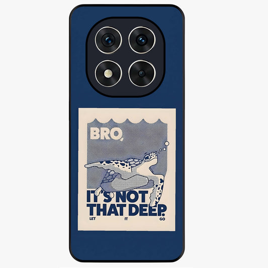 Worry Less Swim Glass Case showing flat back view with playful motivational artwork and glossy glass finish.
