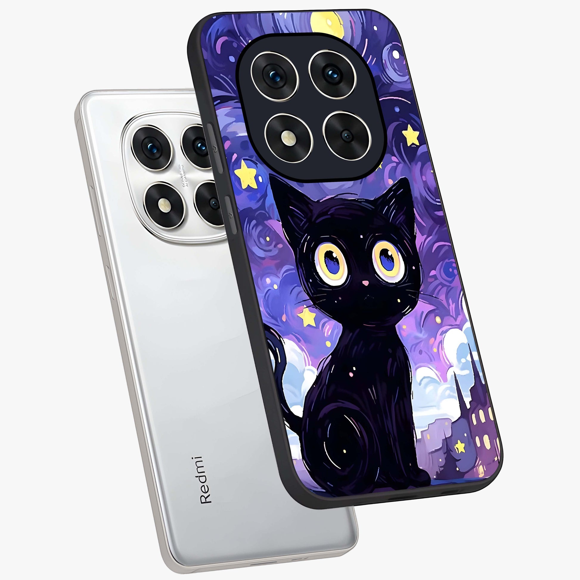 Abstract Cat Art Glass Case displayed in angled mockup highlighting modern abstract cat artwork and sleek glass surface.