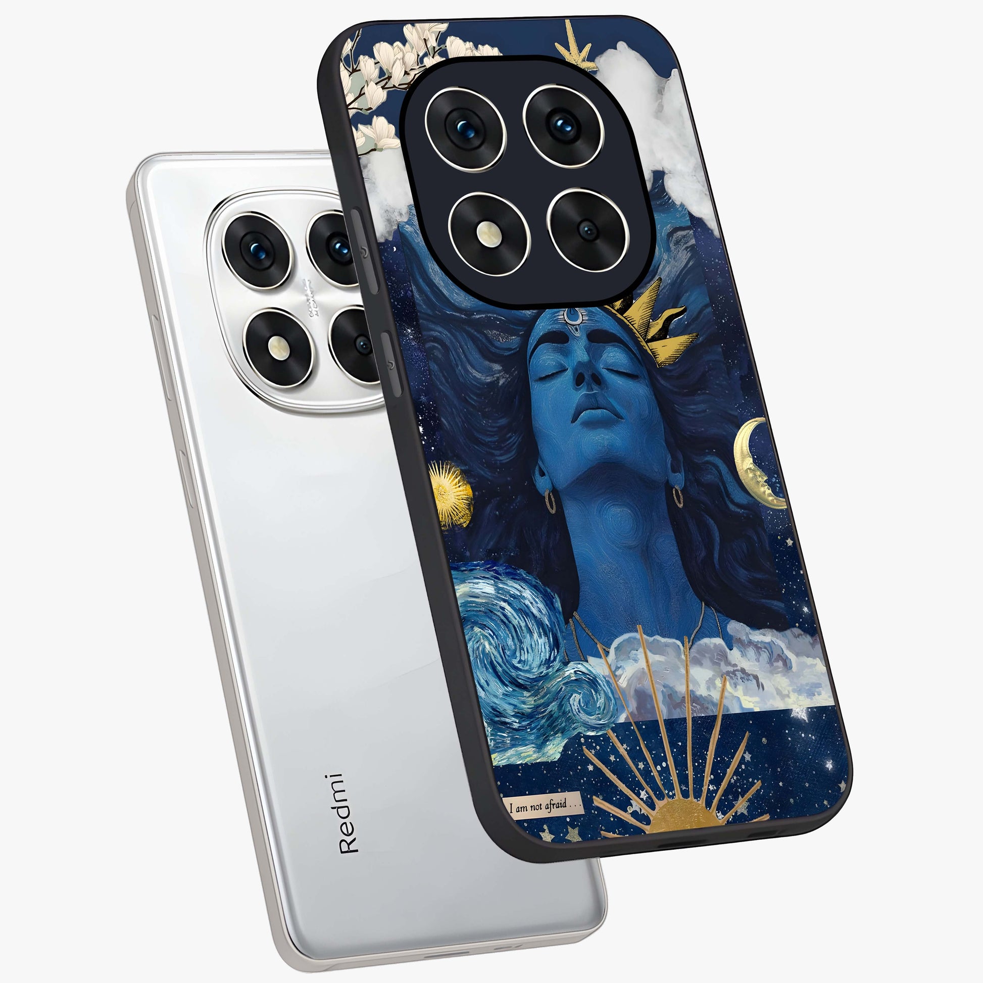 Aesthetic Lord Shiva Glass Case displayed in angled mockup highlighting spiritual Shiva illustration and sacred aesthetic design.