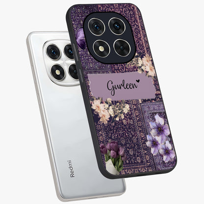 Antique Floral Whisper Custom Name Glass Case displayed in angled mockup highlighting elegant antique floral aesthetic.