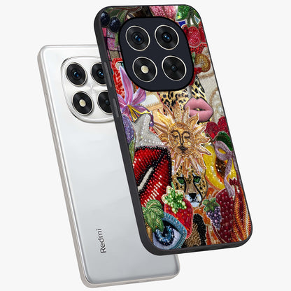 Beaded Fashion Jungle Glass Case displayed in angled mockup highlighting colorful fashion bead design and artistic pattern.