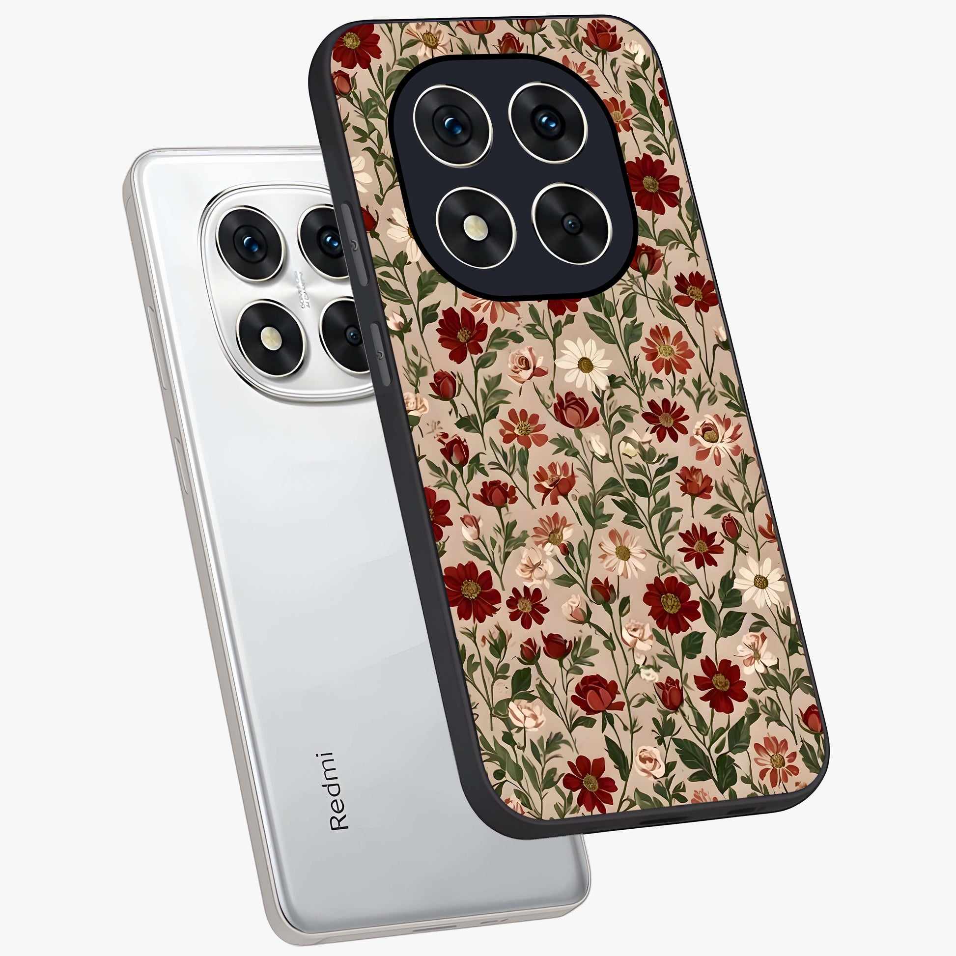 Biege Flower With Leaf Glass Case displayed in angled mockup highlighting minimal floral leaf design and elegant aesthetic.