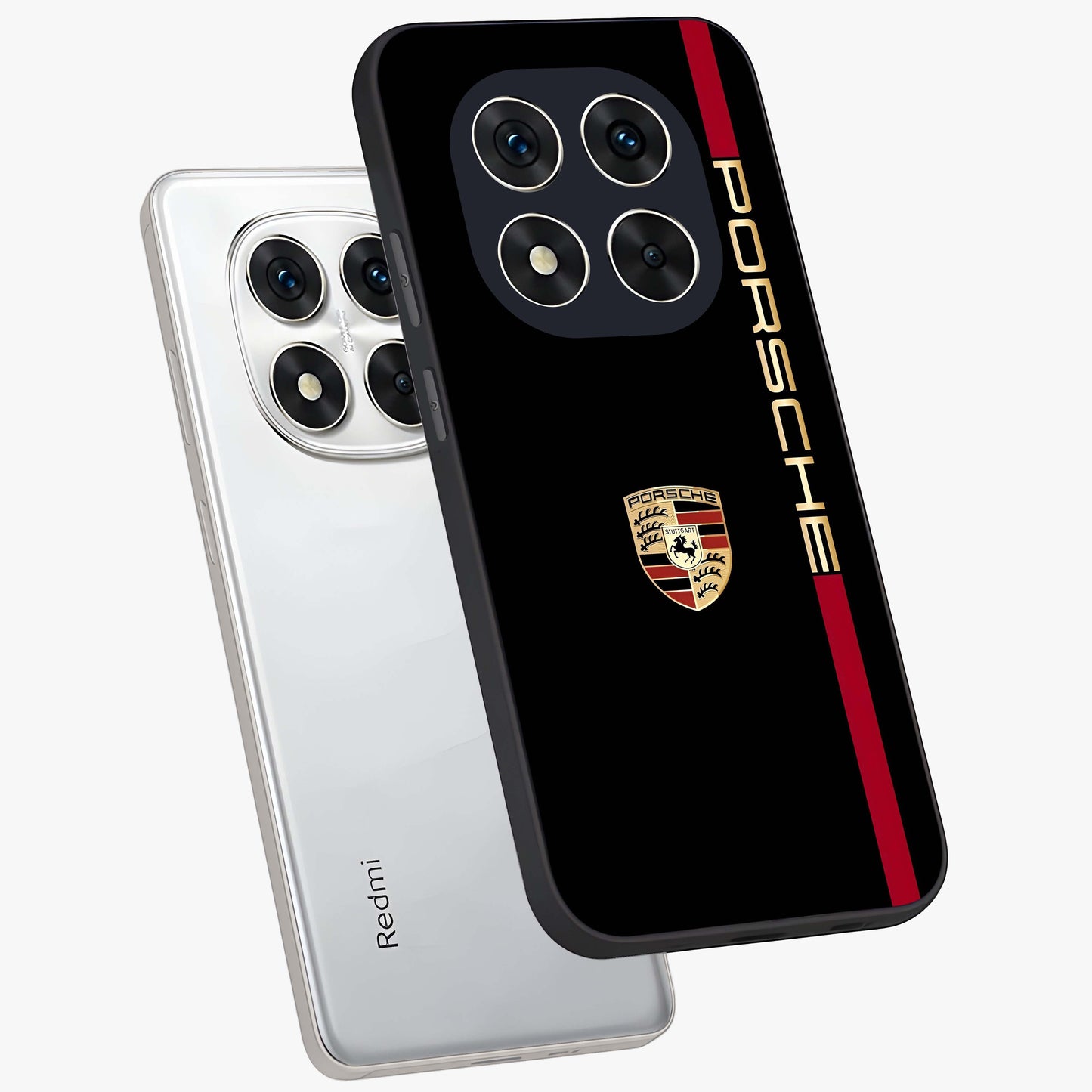 Black Minimal Porsche Glass Case displayed in angled mockup highlighting modern minimal car illustration and clean aesthetic design.