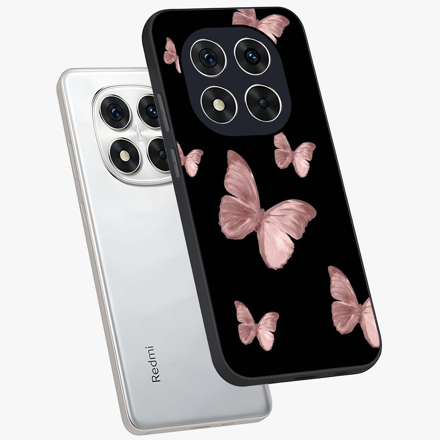 Butterfly Pattern Glass Case displayed in angled mockup highlighting delicate butterfly design and aesthetic pattern style.